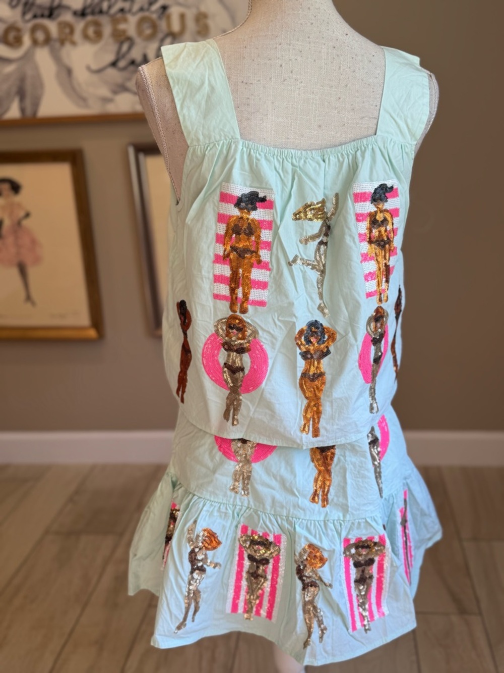 QUEEN OF SPARKLES Mint Sequin Pool Party Tank and Skirt Set - Picture 8 of 13